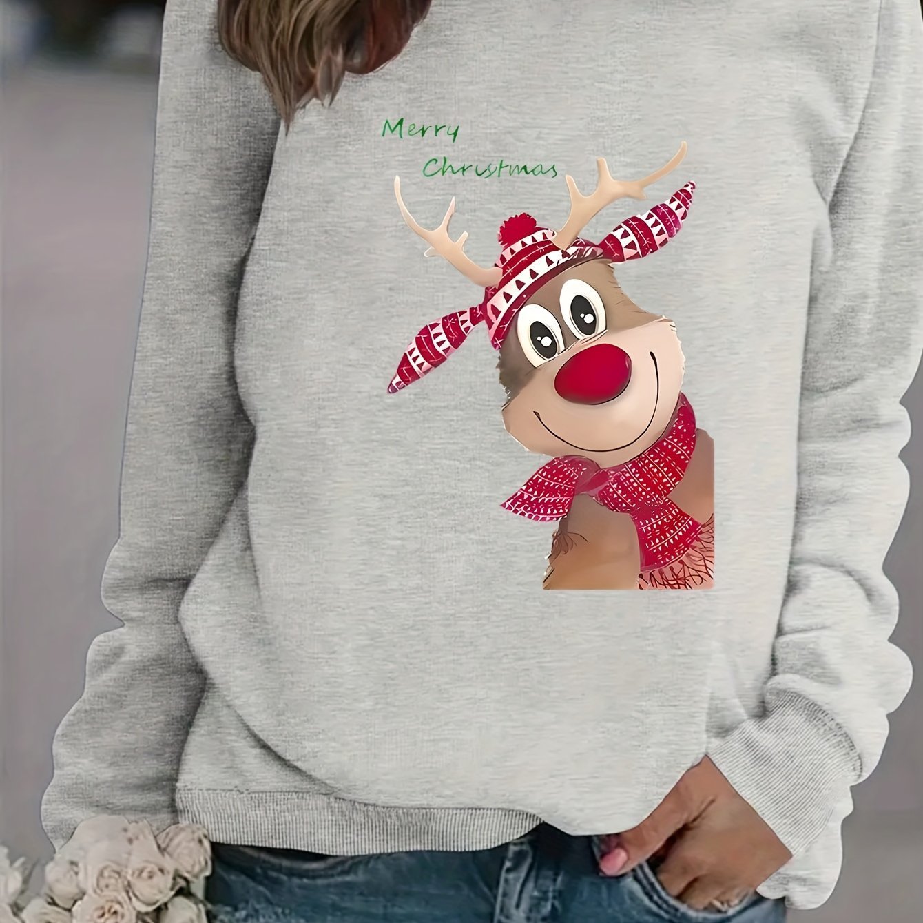 Women's Fashion Christmas Reindeer Print Sweatshirt