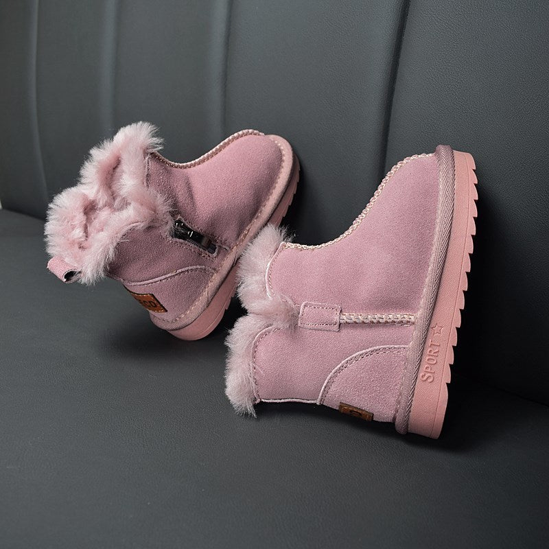 New Winter Children Snow Boots Genuine Leather Wool Girls Boots Plush Boy Warm Shoes Fashion Kids Boots Baby Toddler Shoes