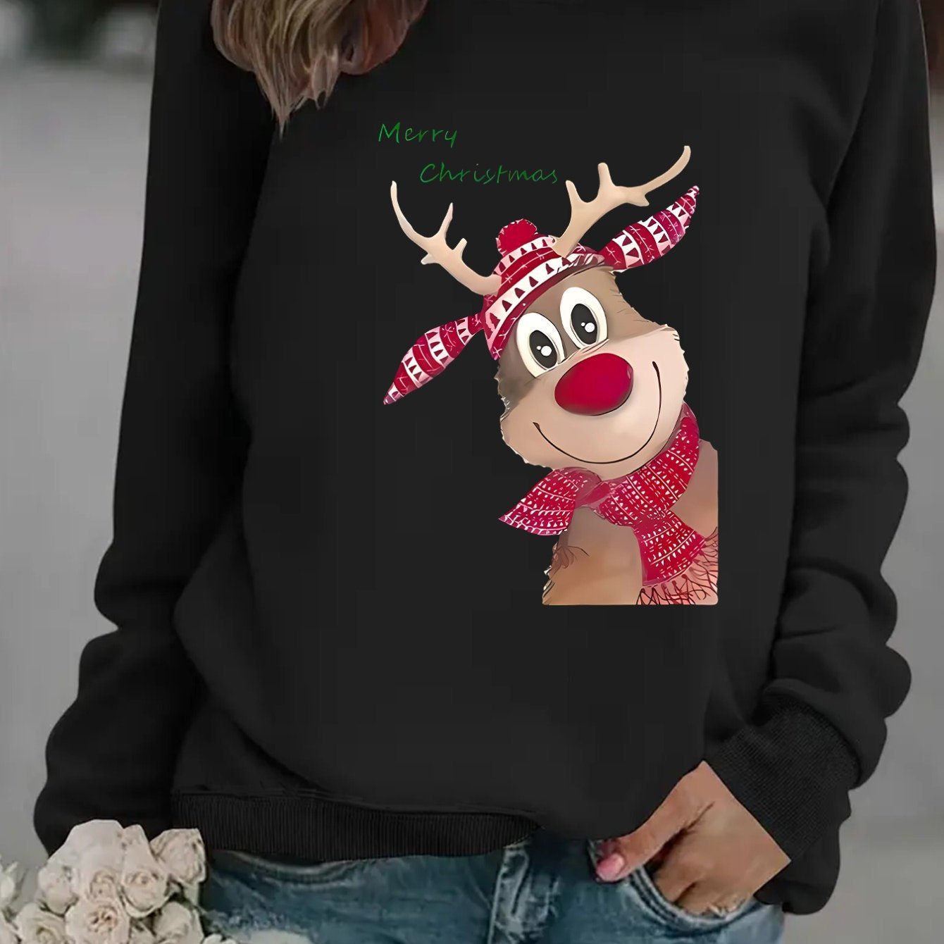 Women's Fashion Christmas Reindeer Print Sweatshirt