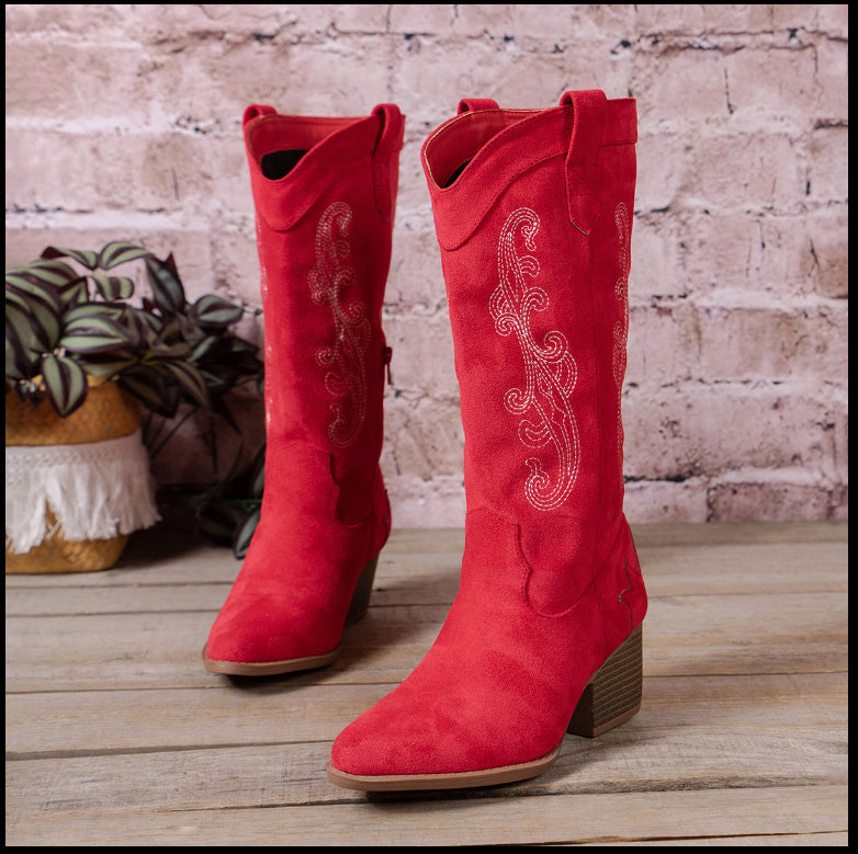 Ladies' Slope And Embroidered Side Zipper Versatile Boots