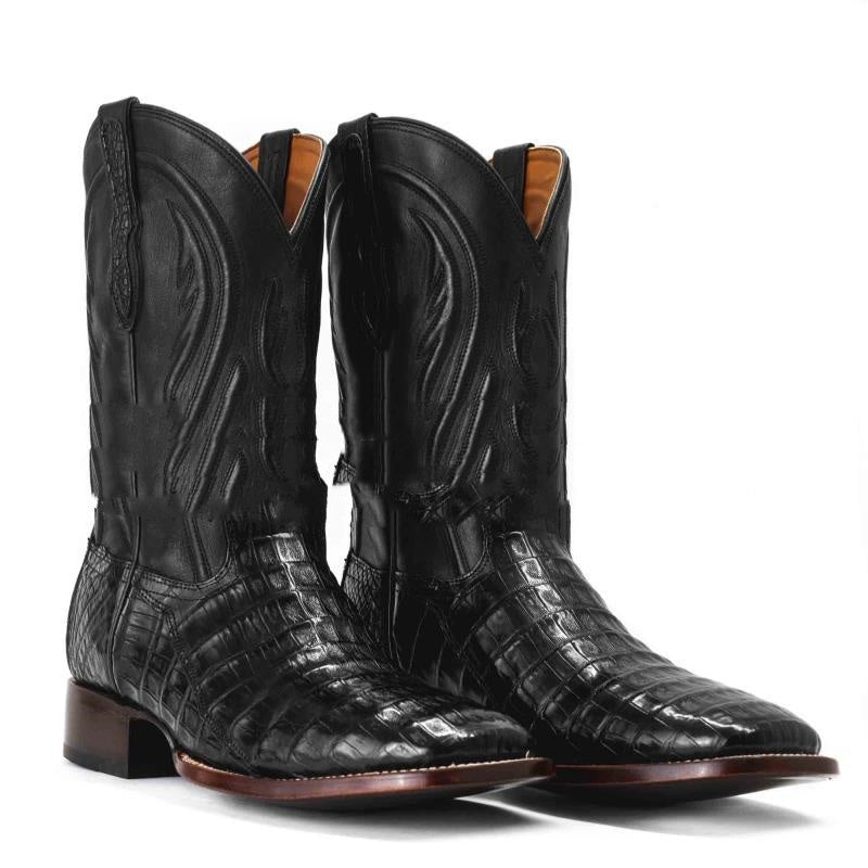 Embroidered Tube Edge Stitching Plaid Pointed Men's Boots