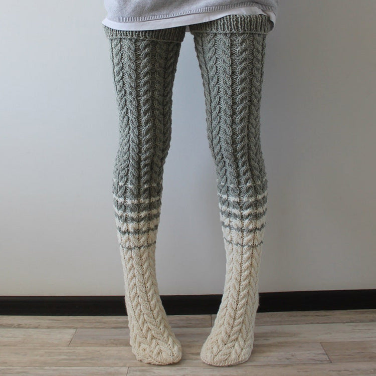 Twist Weave Woolen Yarn Socks Color Matching Overknee Long Boot Warm Keeping Floor Loose Socks