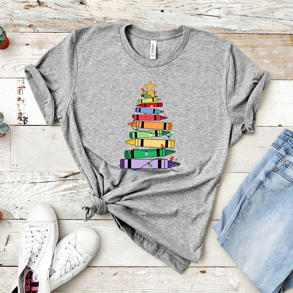 Crayon Christmas Tree Print Design Women's T-shirt