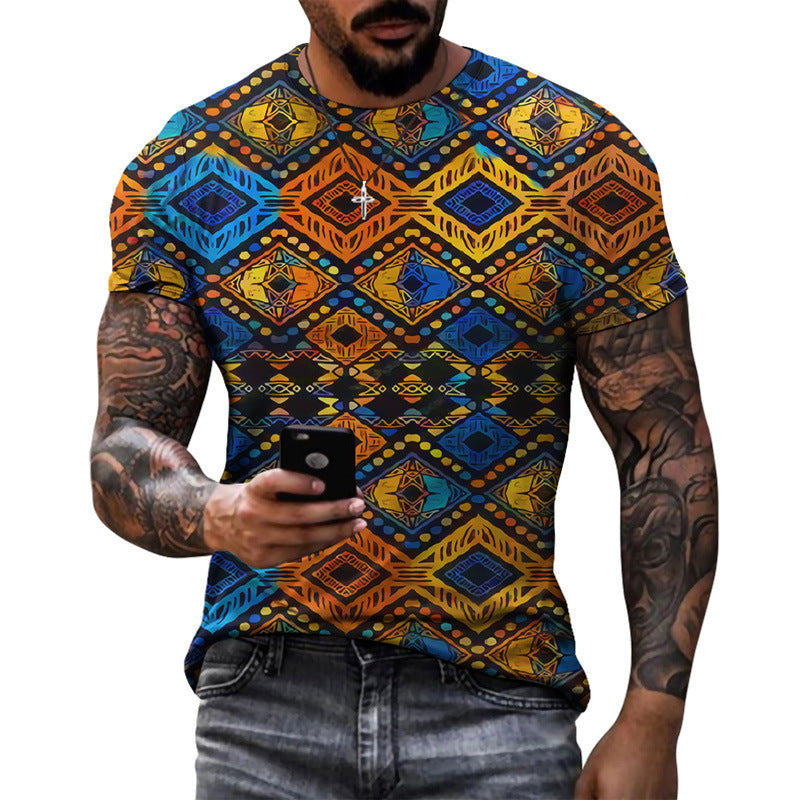 Men's Diamond Pattern Half Sleeve Round Neck Short Sleeve