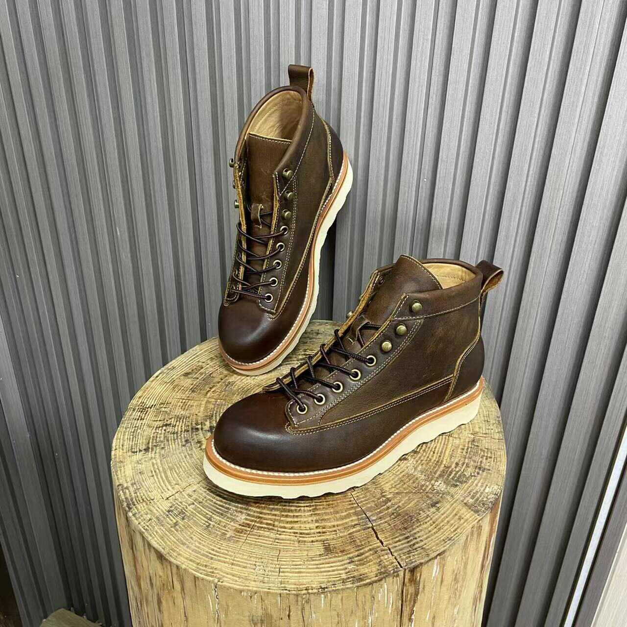 Retro Style Worker Boot Men's High-top Leather Motorcycle Boots