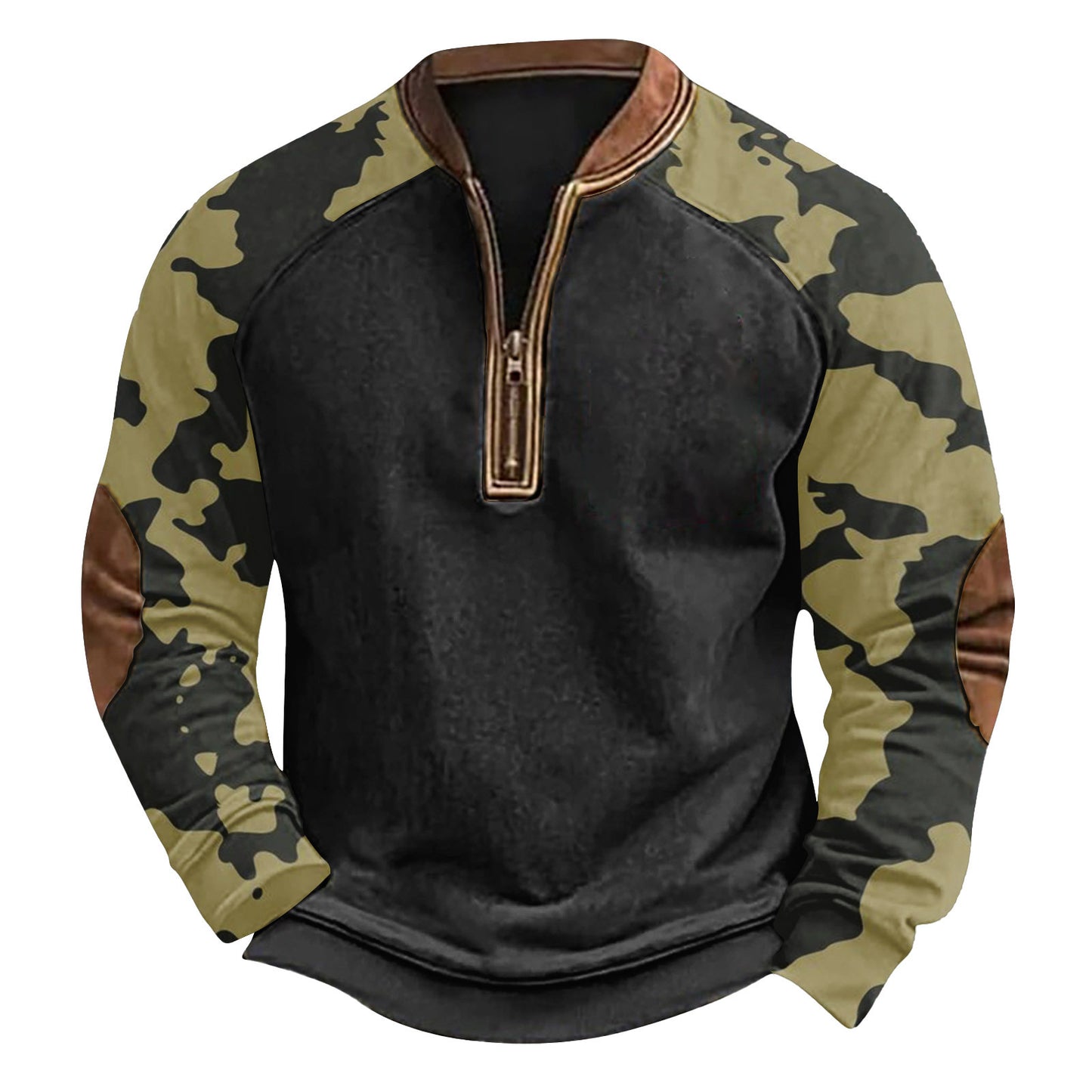 Printed Half Zipper Camouflage Men's Sweater