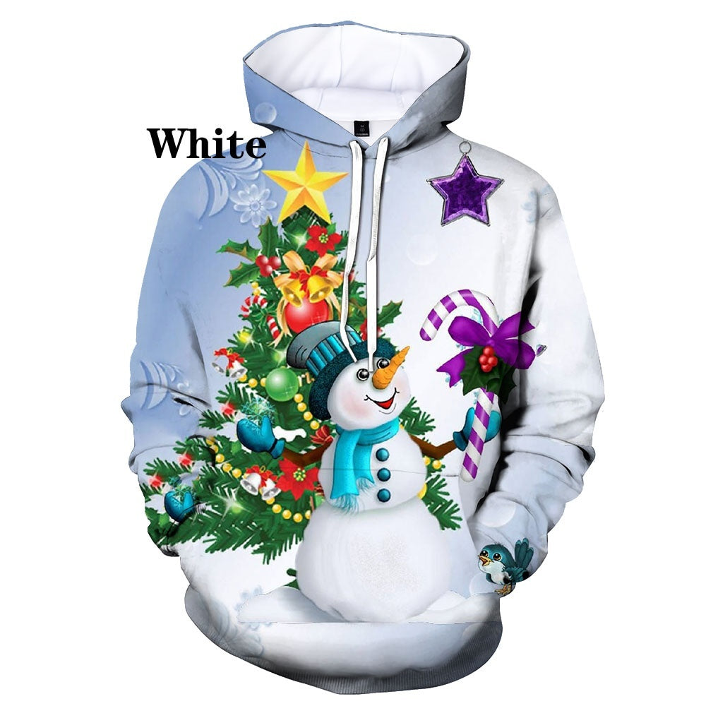 Christmas 3D Digital Print Casual Loose Fit Hooded Pullover Sweatshirt