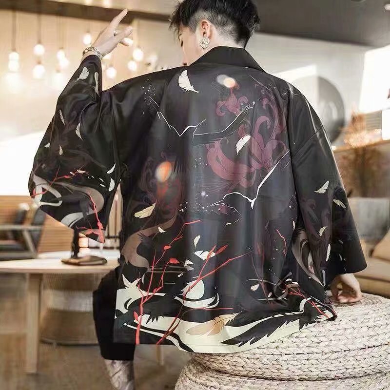 Trendy Loose Chinese Style Three-quarter Sleeve Cardigan Robe