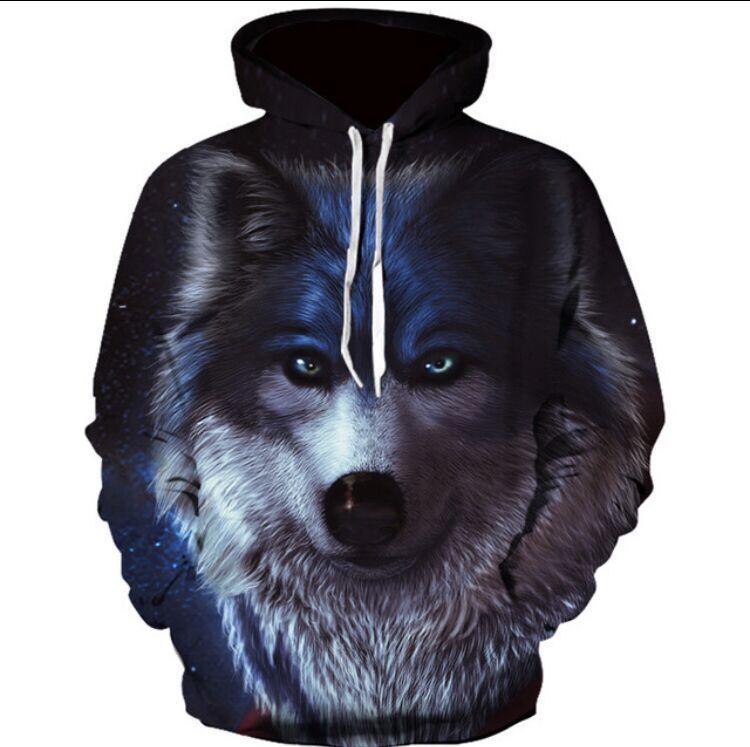 Digital Printing A Cool Wolf Hooded 3D Long-sleeved Sweater Trend