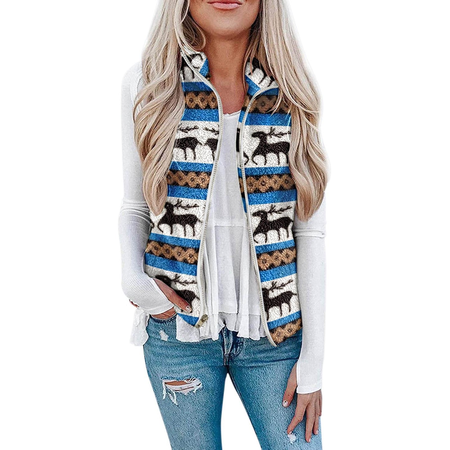 Women's Christmas Top Plush Printed Vest