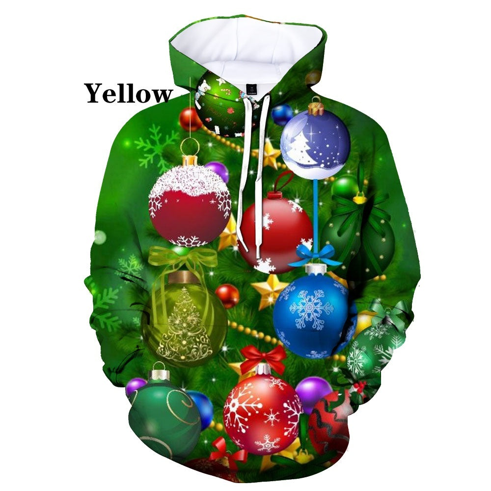 Christmas 3D Digital Print Casual Loose Fit Hooded Pullover Sweatshirt