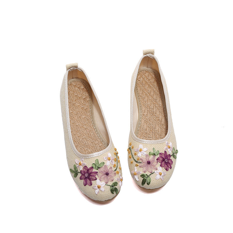 Ethnic Style Embroidered Shoes Flat Linen Women