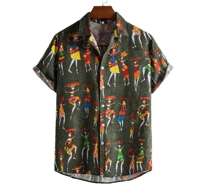 Printed Short-sleeved Lapel Casual Flower Shirt