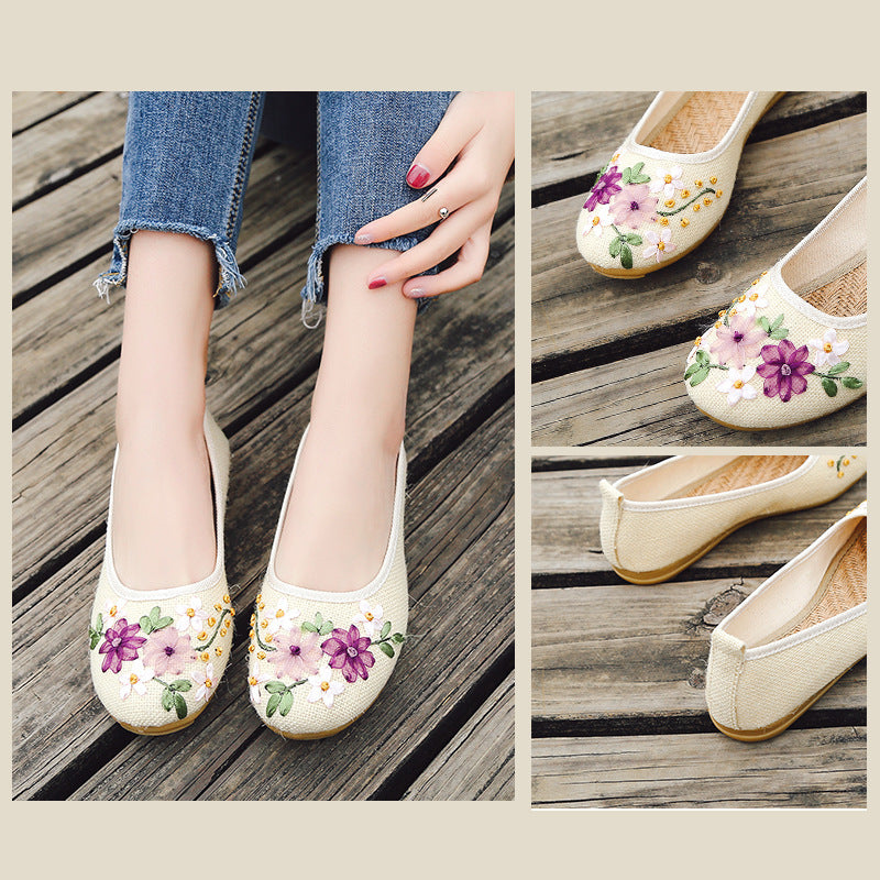 Ethnic Style Embroidered Shoes Flat Linen Women