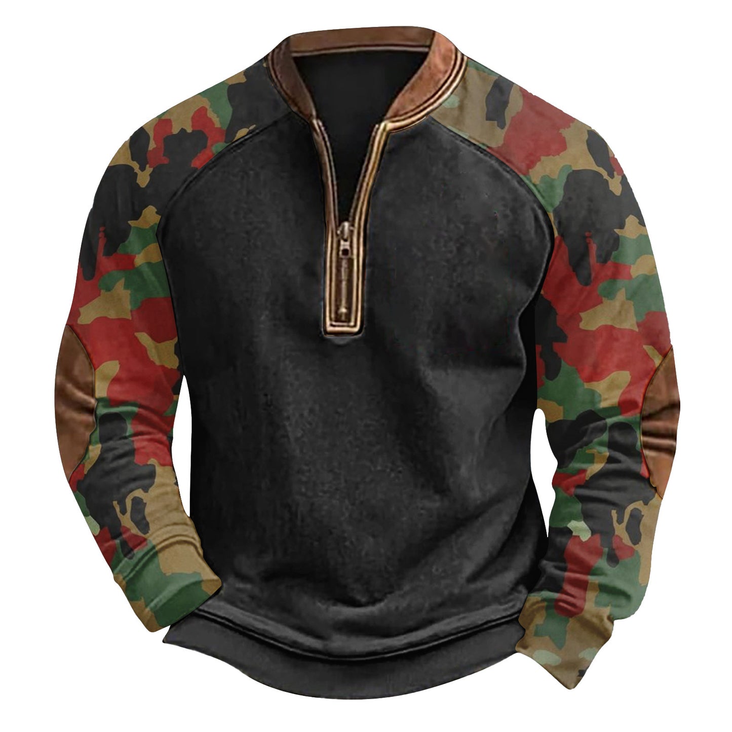 Printed Half Zipper Camouflage Men's Sweater