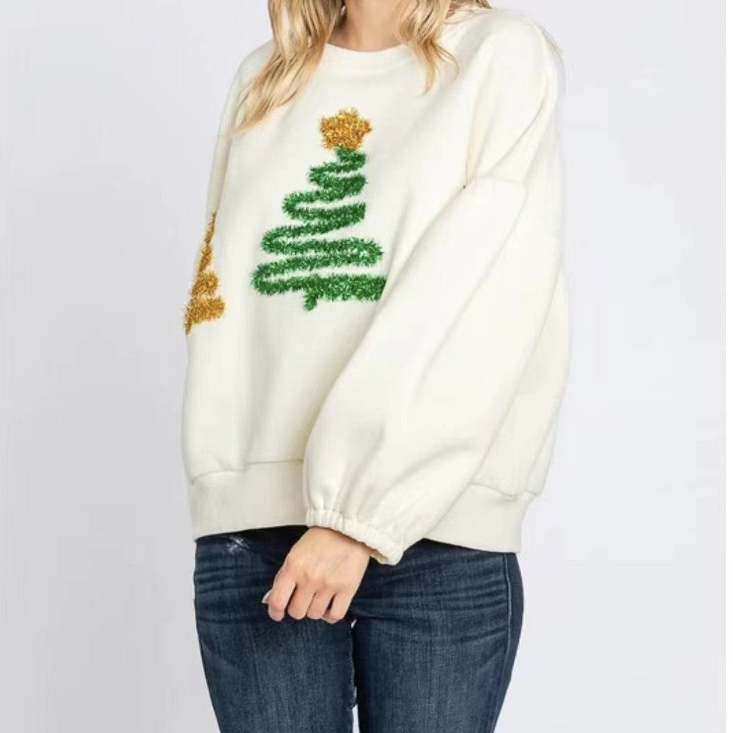 Women's Christmas Tree Casual Pullover Long Sleeve Sweater