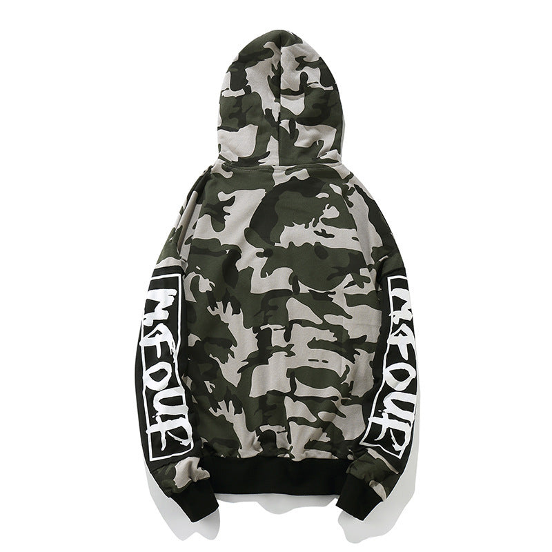 Men's Tide brand new patch hooded autumn camouflage loose sweater high street men's wild hip hop hood sweater