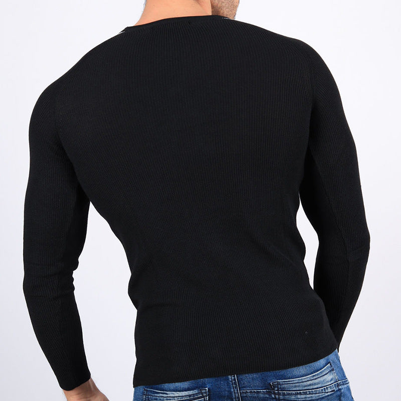 Men's Sweater With Collar And Hem Knitted Sweater