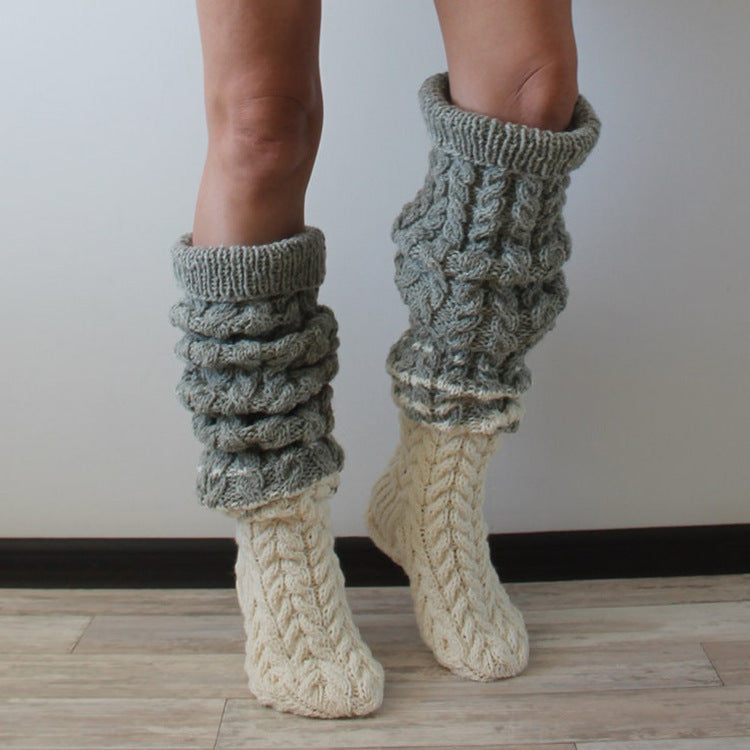 Twist Weave Woolen Yarn Socks Color Matching Overknee Long Boot Warm Keeping Floor Loose Socks