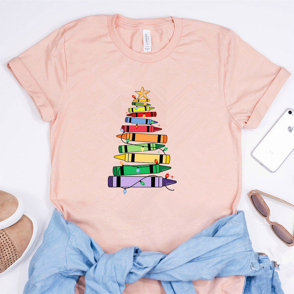 Crayon Christmas Tree Print Design Women's T-shirt