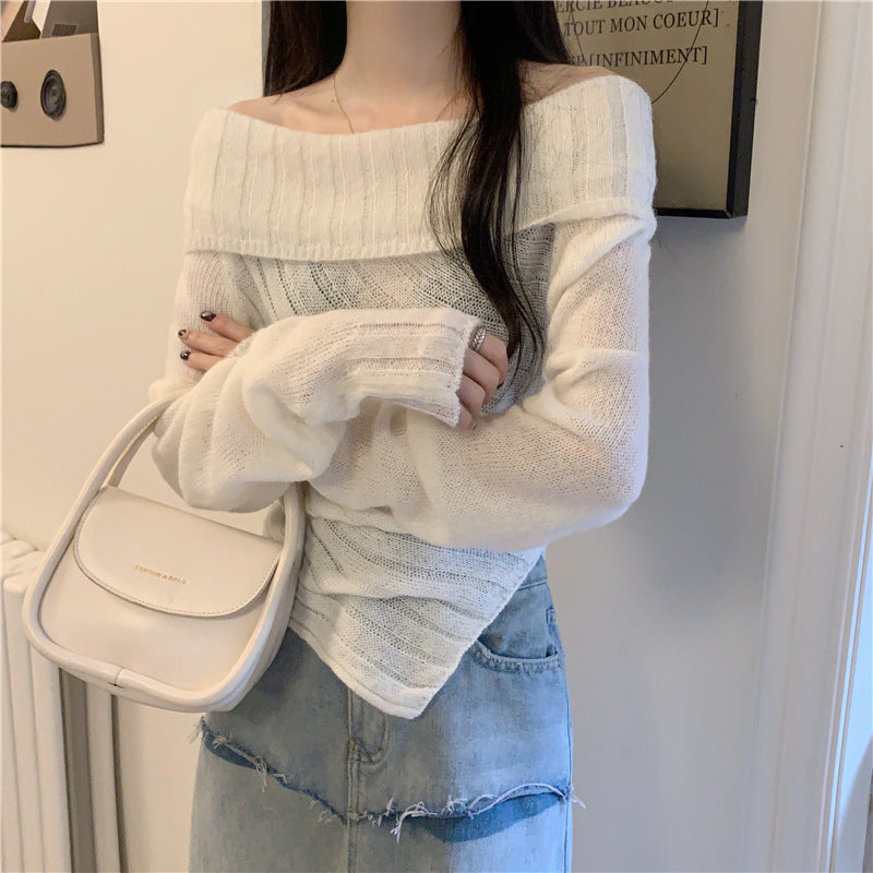 Lazy Style Long Sleeve Off-shoulder Sweater For Women