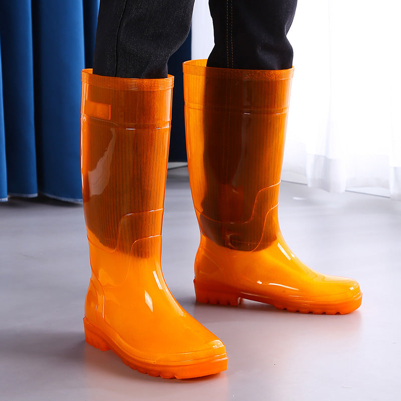 Men's Knee-high Rain Boots Non-woven Jelly Non-slip Wear-resistant Rubber Shoes