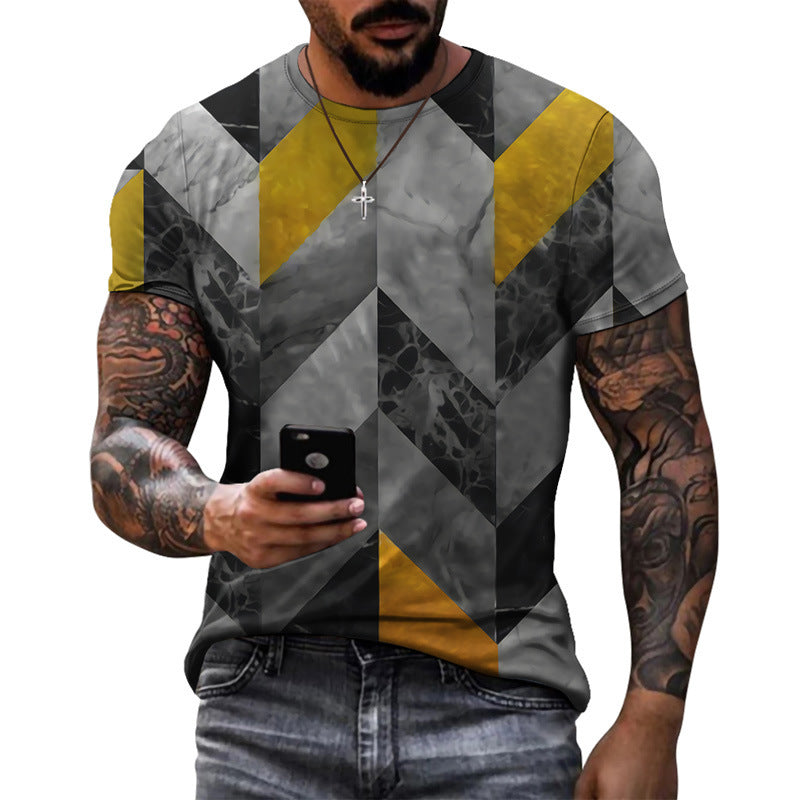 Men's Diamond Pattern Half Sleeve Round Neck Short Sleeve