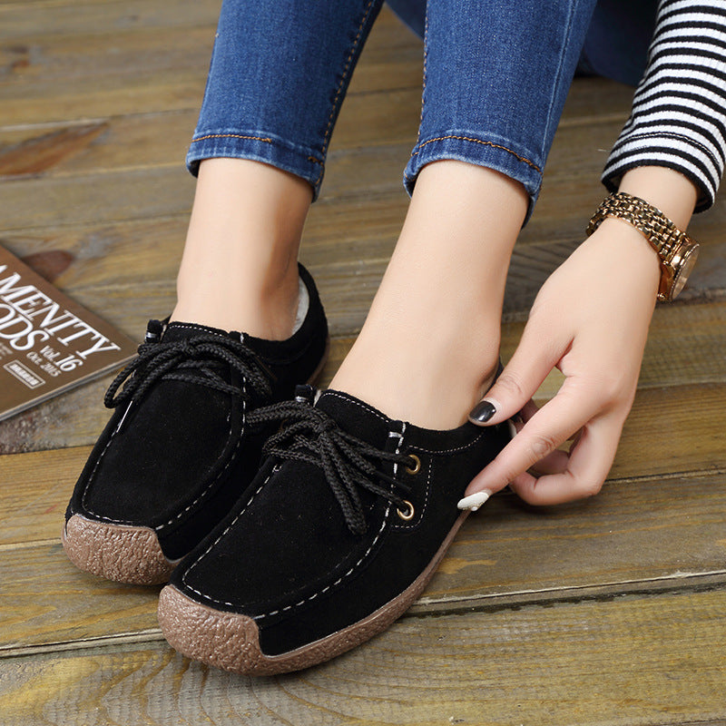 Lace-up Flat Shoes Sneakers Women Frosted Shoes