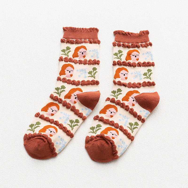 All-matching Caramel Cartoon Women's Cotton Tube Socks