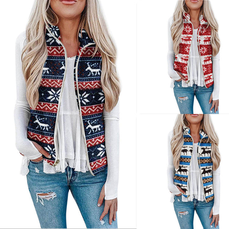 Women's Christmas Top Plush Printed Vest