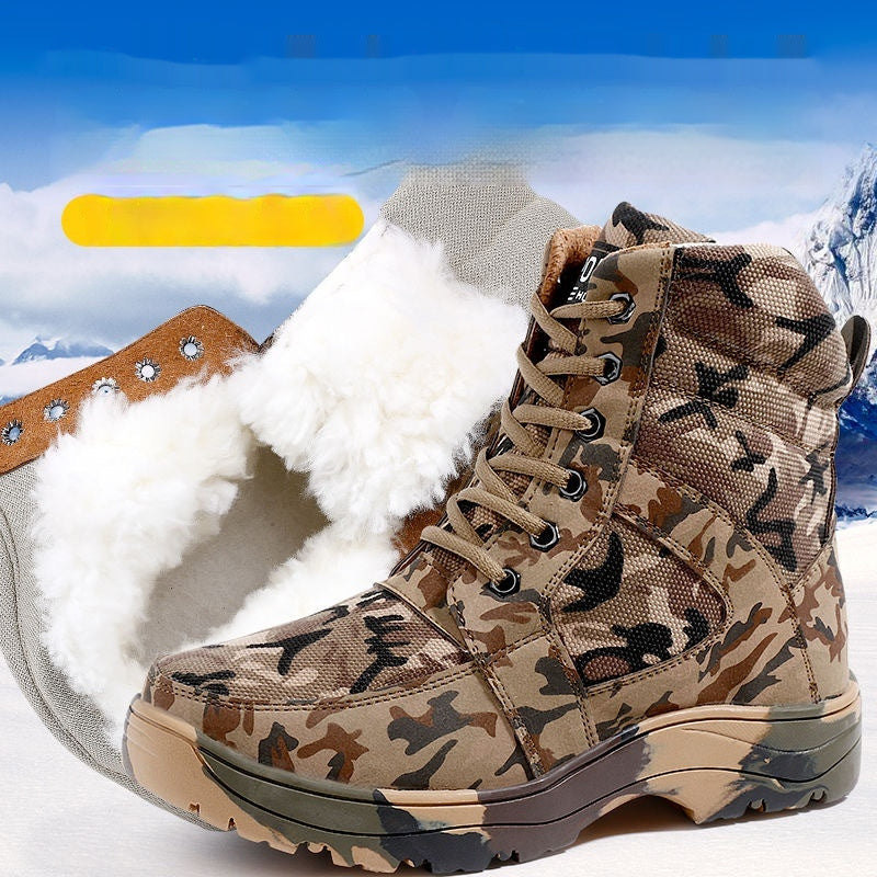 Men's Outdoor Cold Winter Warmth Retention Material Cowhide Thick Snow Boots