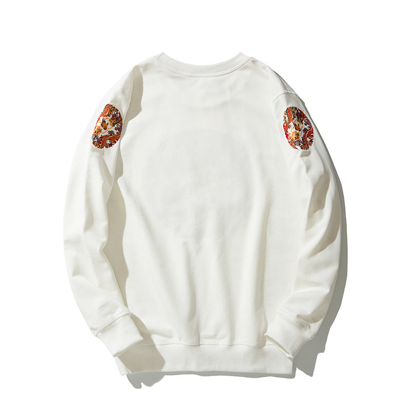 Chinese style dragon robe embroidery round neck thin sweater