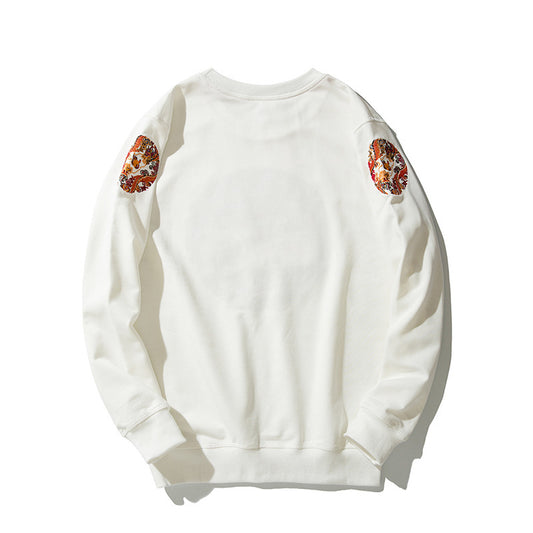 Chinese style dragon robe embroidery round neck thin sweater