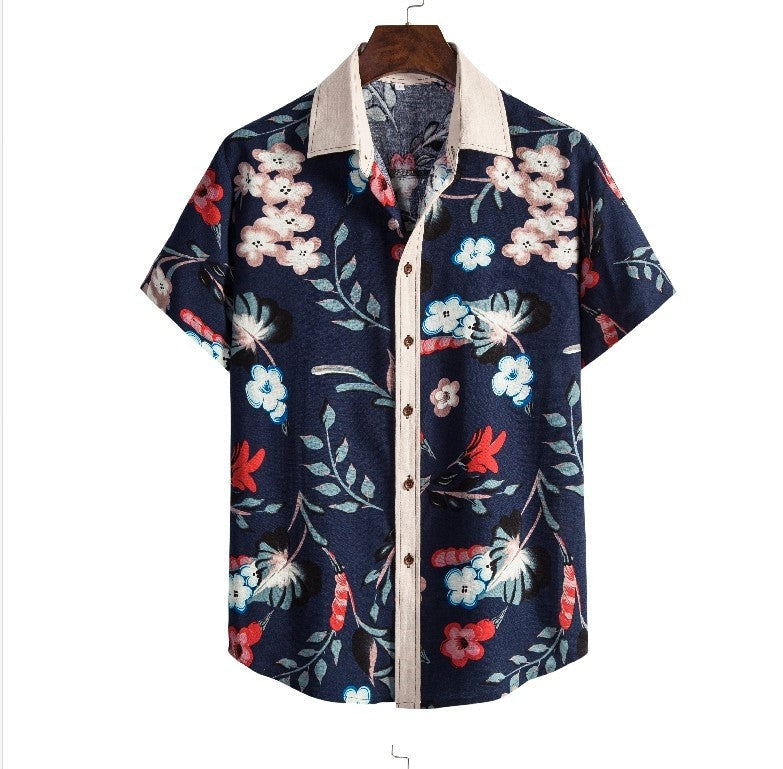 Printed Short-sleeved Lapel Casual Flower Shirt