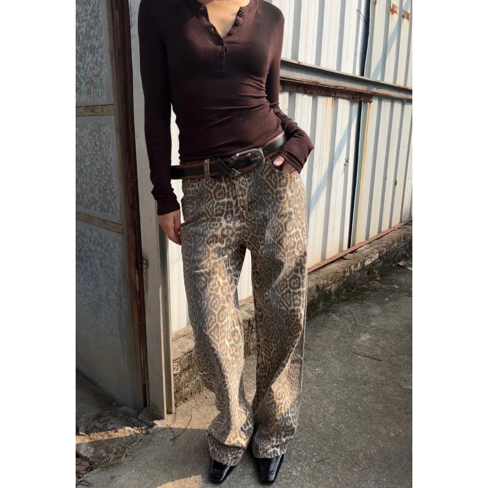 Vintage Leopard Print Jeans For Men And Women Hip Hop Trend