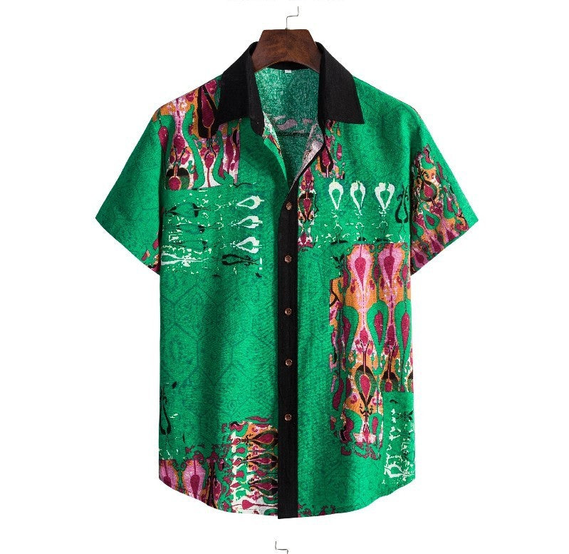 Printed Short-sleeved Lapel Casual Flower Shirt