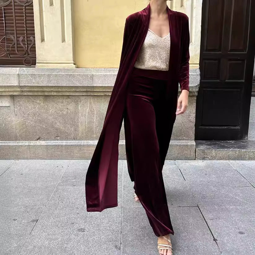 Velvet New Autumn And Winter Temperament Coat Casual Pants Thick Two-piece Suit Fashion Women