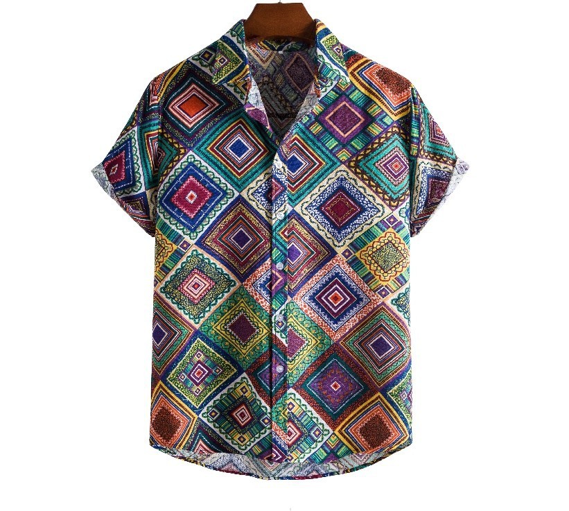 Printed Short-sleeved Lapel Casual Flower Shirt