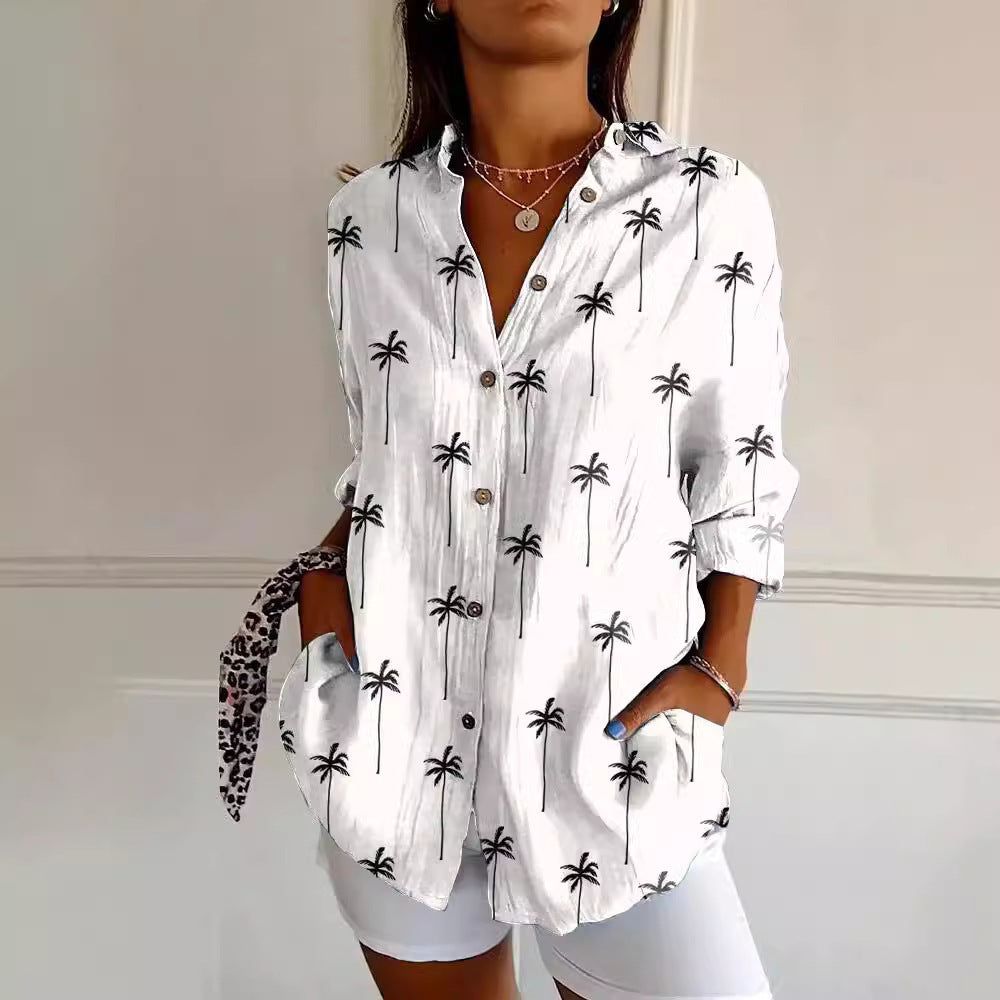 New Women's Summer Long-sleeve Printed 3D Floral Top