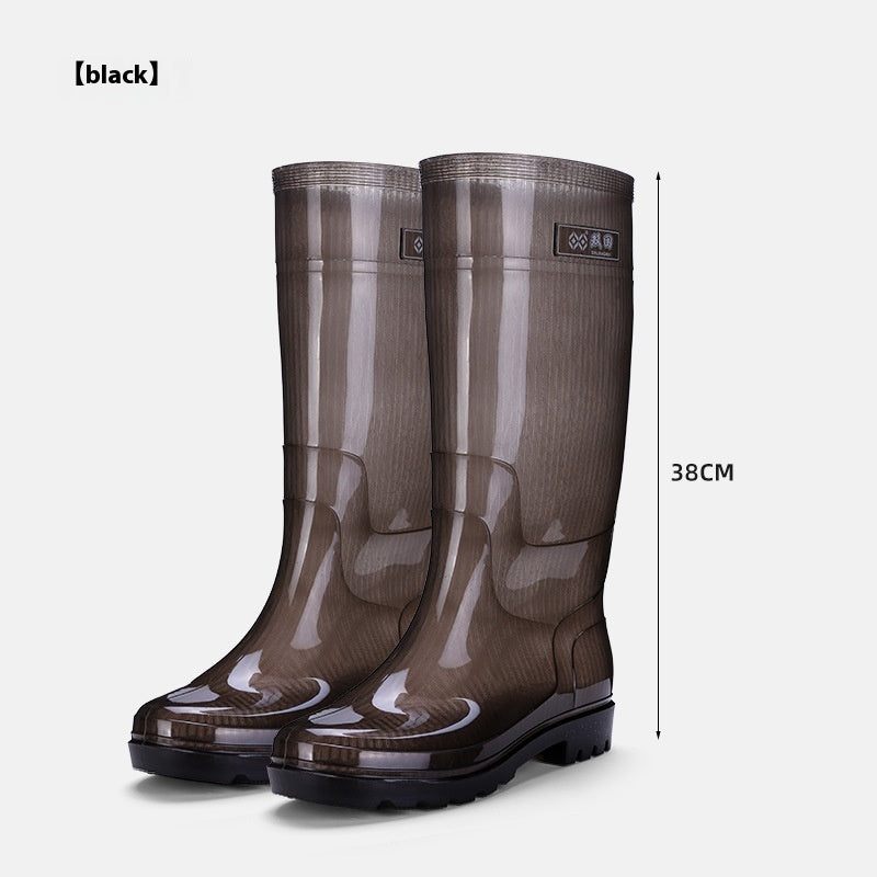 Men's Knee-high Rain Boots Non-woven Jelly Non-slip Wear-resistant Rubber Shoes