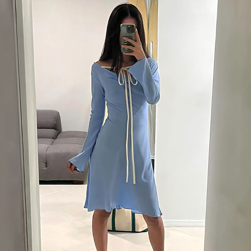 Round Neck Tied Long Sleeves Dress