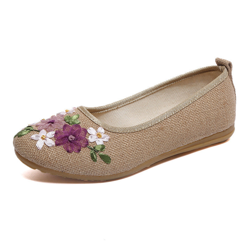 Ethnic Style Embroidered Shoes Flat Linen Women