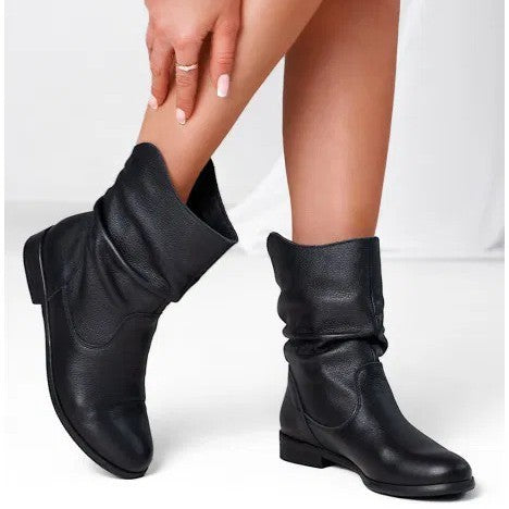 Lady Sexy Pile Style Ankle Boots Round Toe Low Heel