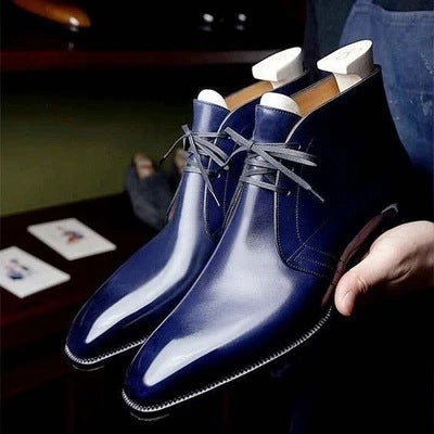 Low Heel Business Glossy Men's Short Boots