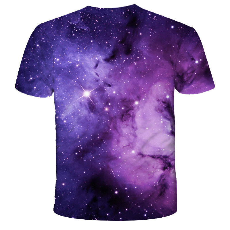 Summer Cross-border Men's Printed 3D Purple Galaxy Short-sleeved T-shirt