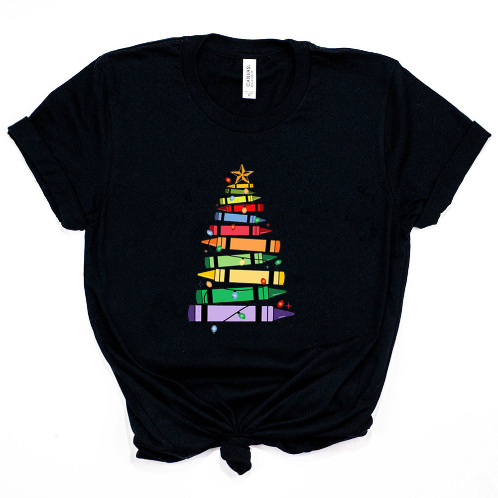 Crayon Christmas Tree Print Design Women's T-shirt