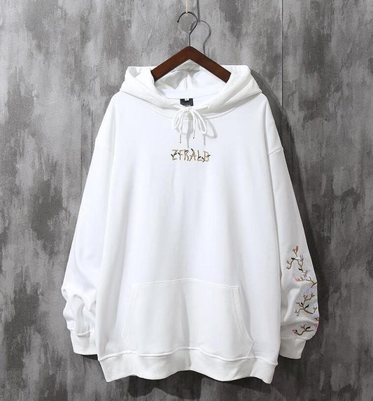 Embroidered Sweater Men's Hooded Plus Velvet Couple Trend Loose