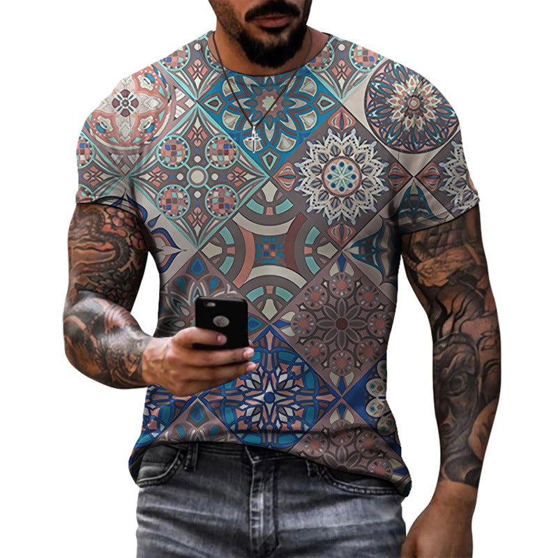 Men's Diamond Pattern Half Sleeve Round Neck Short Sleeve