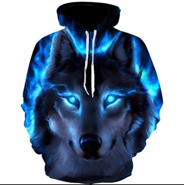 Digital Printing A Cool Wolf Hooded 3D Long-sleeved Sweater Trend