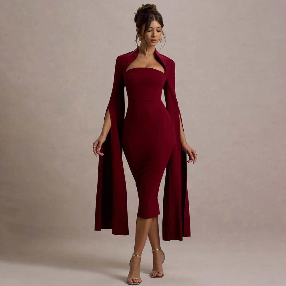 Women's Elegant Dress Long Sleeve Split